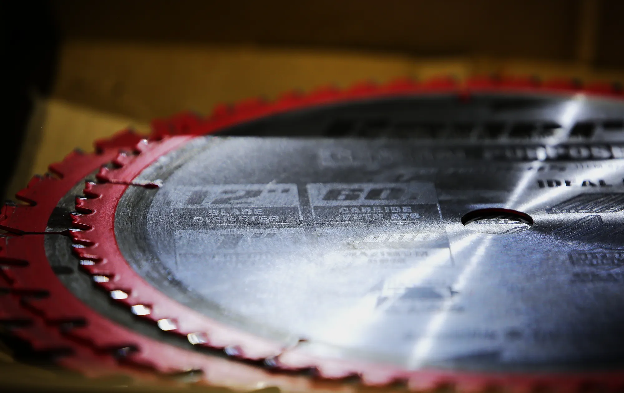 Close-up of a carbide circular saw blade reconditioned by Byler Industrial Tool